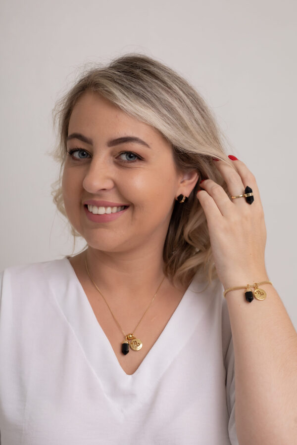 Colar folheado em ouro 18k Signo de Capricórnio - Obsidiana - Imagem 5