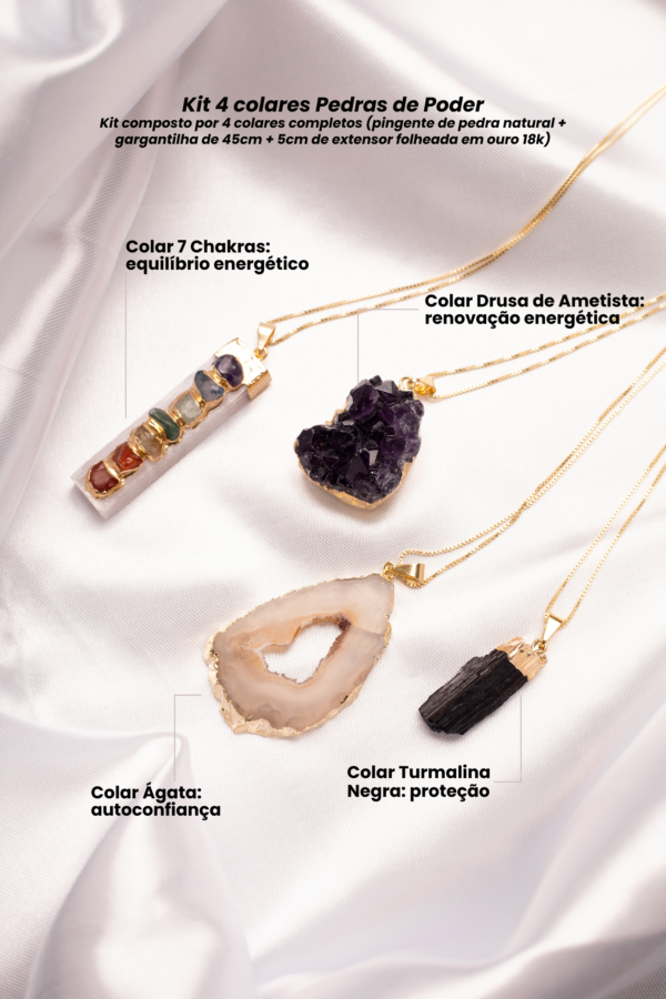 Kit 4 Colares Pedras de Poder folheados em ouro 18k - Imagem 2