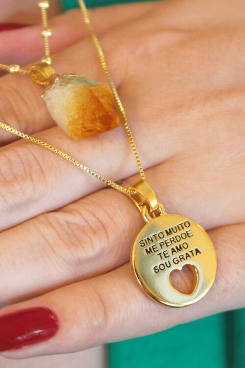 Conjunto Choker Citrino + Colar Ho'oponopono folheado em ouro 18k