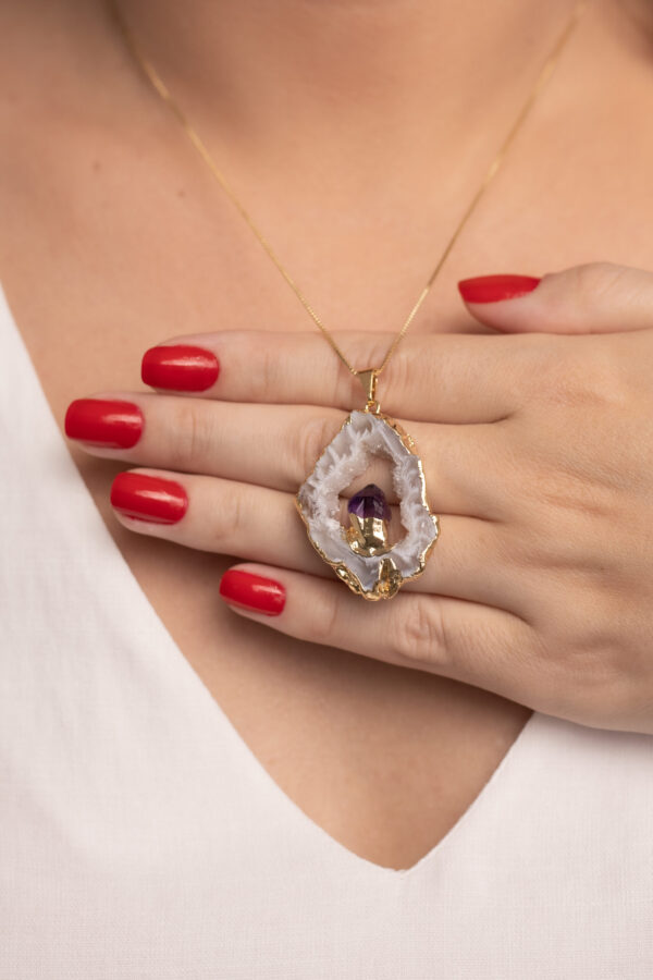 Colar Ágata com ponta de Ametista folheado em ouro 18k - Imagem 5