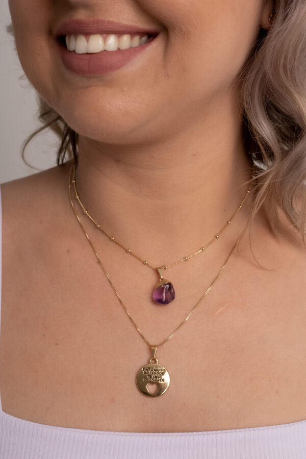 Conjunto Choker Ametista + Colar Ho'oponopono folheado em ouro 18k - Imagem 4