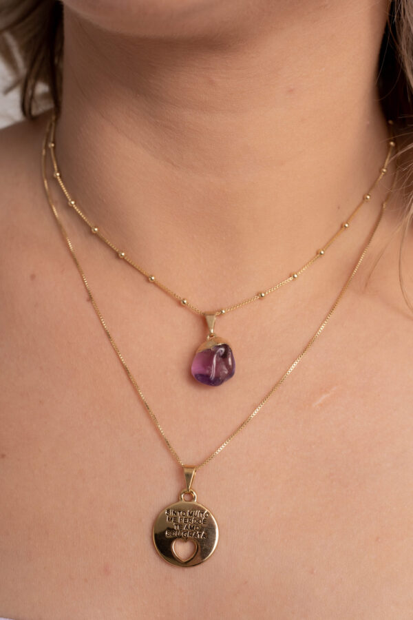 Conjunto Choker Ametista + Colar Ho'oponopono folheado em ouro 18k - Imagem 2
