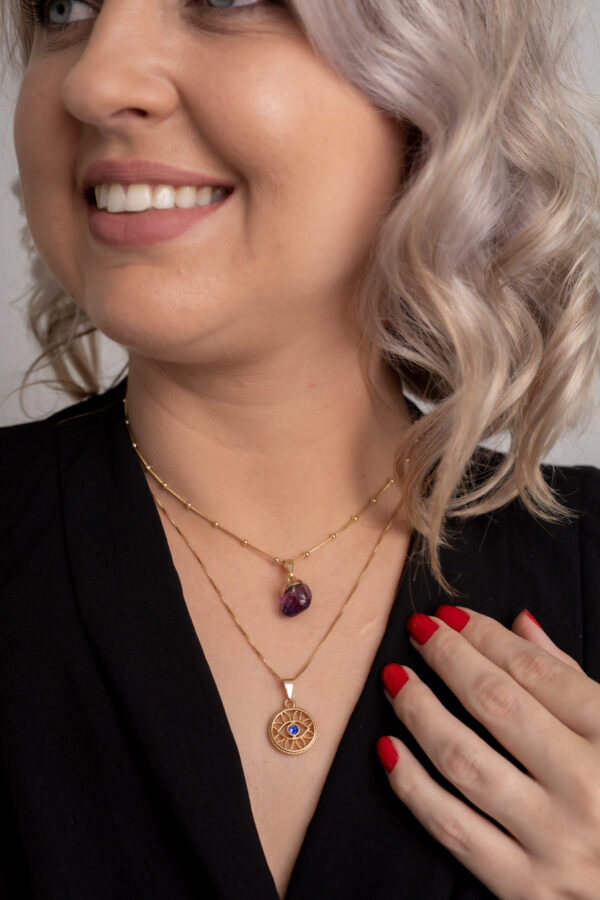 Conjunto Choker Ametista + Colar Olho Grego folheado em ouro 18k - Imagem 3