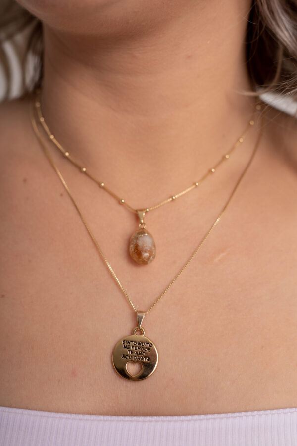 Conjunto Choker Citrino + Colar Ho'oponopono folheado em ouro 18k - Imagem 5