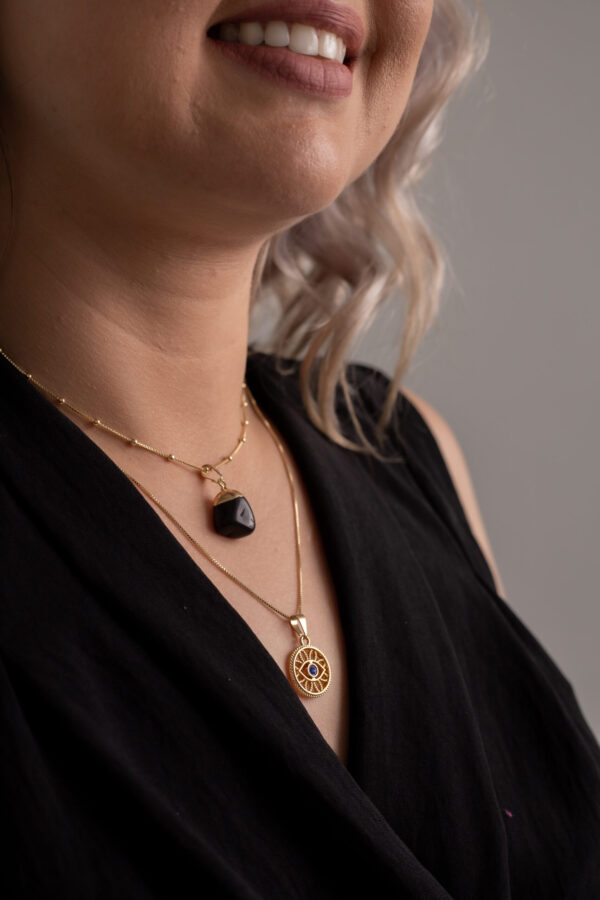 Conjunto Choker Obsidiana Negra + Colar Olho Grego folheado em ouro 18k - Imagem 2