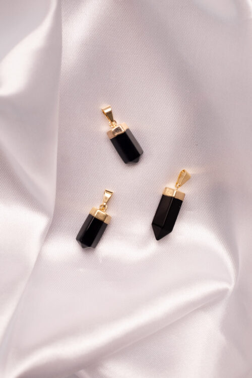 Pingente Ponta de Obsidiana Negra dourado