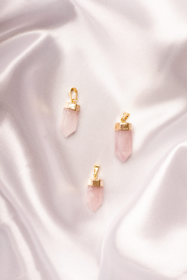 Pingente Ponta de Quartzo Rosa dourado - Imagem 2