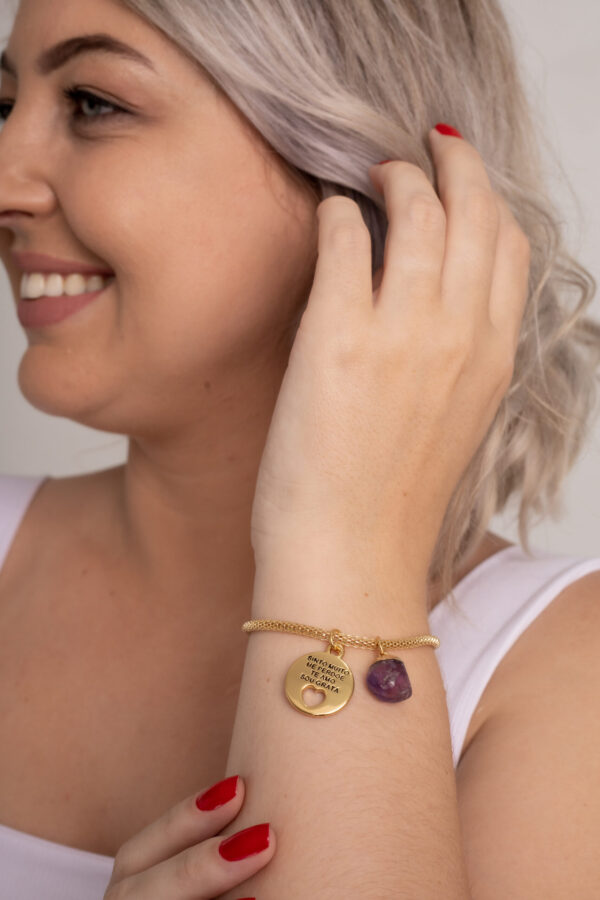 Pulseira Ametista com Pingente Ho'oponopono folheada em ouro 18k - Imagem 3