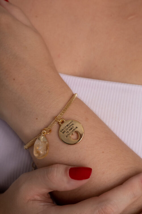 Pulseira Citrino com Pingente Ho'oponopono folheada em ouro 18k
