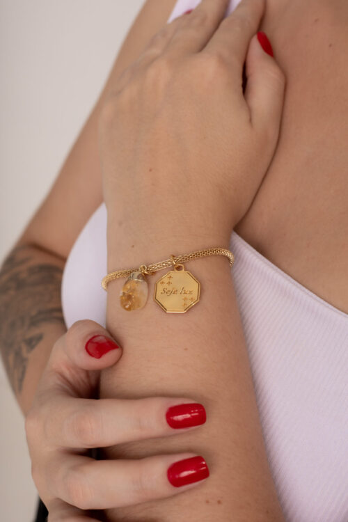 Pulseira Citrino com Pingente Seja Luz folheada em ouro 18k