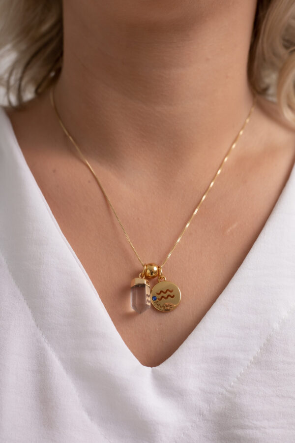 Kit 2 Peças Signo de Aquário - Pulseira + Colar Cristal folheado em ouro 18k - Imagem 4