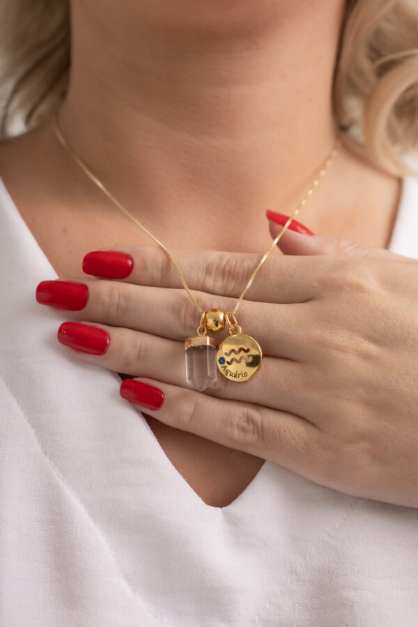Kit 2 Peças Signo de Aquário - Pulseira + Colar Cristal folheado em ouro 18k - Imagem 2