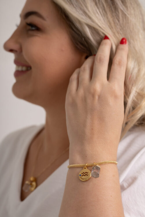 Pulseira folheada em ouro 18k Signo de Aquário - Cristal