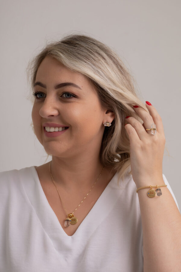 Colar folheado em ouro 18k Signo de Aquário - Cristal - Imagem 5