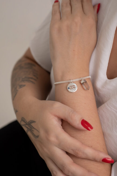 Pulseira folheada em prata Signo de Aquário - Cristal