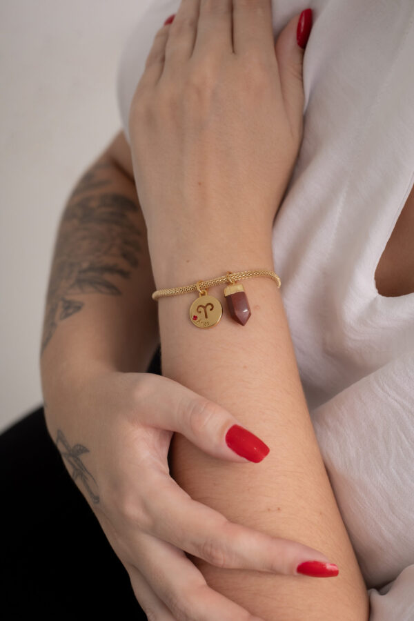 Pulseira folheada em ouro 18k Signo de Áries - Jaspe Vermelha - Imagem 2