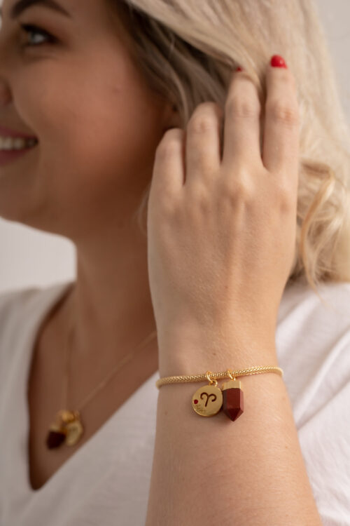 Pulseira folheada em ouro 18k Signo de Áries - Jaspe Vermelha