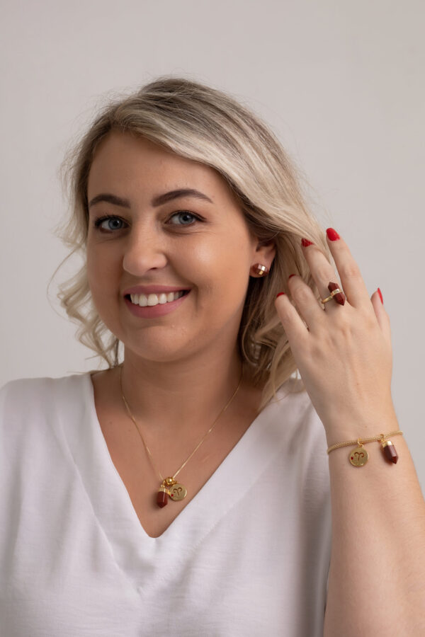 Colar folheado em ouro 18k Signo de Áries - Jaspe Vermelha - Imagem 5