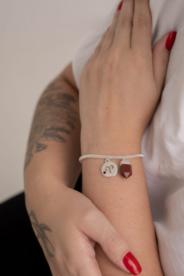 Kit 2 Peças Signo de Áries - Pulseira + Colar Jaspe Vermelha folheado em prata - Imagem 3