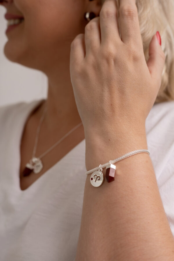 Pulseira folheada em prata Signo de Áries - Jaspe Vermelha - Imagem 2