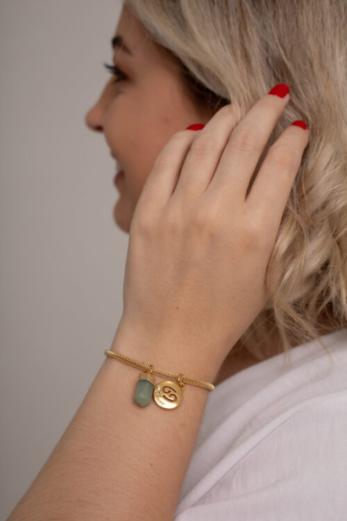 Pulseira folheada em ouro 18k Signo de Câncer - Quartzo Verde