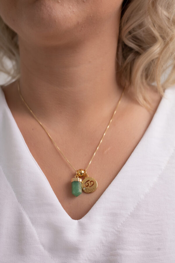 Kit 2 Peças Signo de Câncer - Pulseira + Colar Quartzo Verde folheado em ouro 18k - Imagem 4
