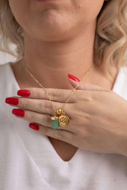 Colar folheado em ouro 18k Signo de Câncer - Quartzo Verde