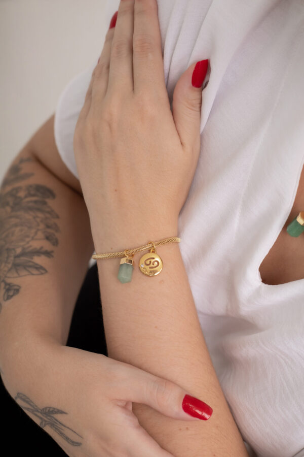 Kit 2 Peças Signo de Câncer - Pulseira + Colar Quartzo Verde folheado em ouro 18k - Imagem 3