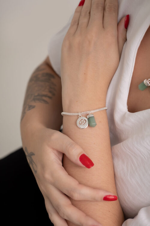 Pulseira folheada em prata Signo de Câncer - Quartzo Verde
