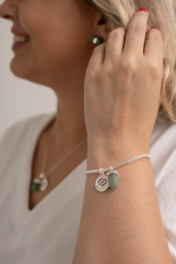 Kit 2 Peças Signo de Câncer - Pulseira + Colar Quartzo Verde folheado em prata - Imagem 3