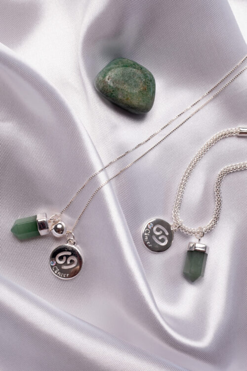 Kit 2 Peças Signo de Câncer - Pulseira + Colar Quartzo Verde folheado em prata