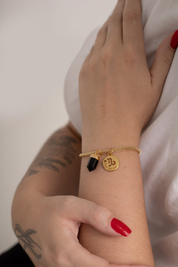 Pulseira folheada em ouro 18k Signo de Capricórnio - Obsidiana - Imagem 2