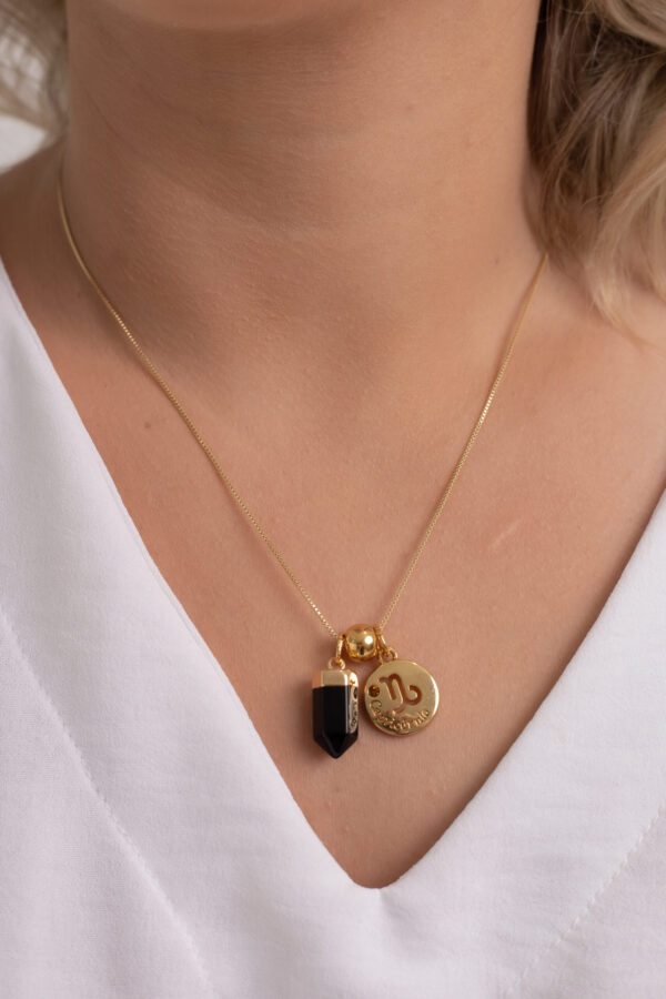 Colar folheado em ouro 18k Signo de Capricórnio - Obsidiana - Imagem 4