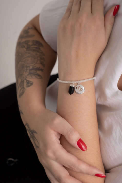 Pulseira folheada em prata Signo de Capricórnio - Obsidiana