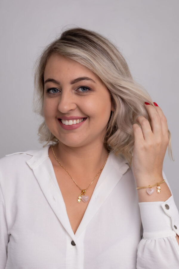 Colar Coleção Amor de Mãe Quartzo Rosa + Menina folheado em ouro 18k - Imagem 3