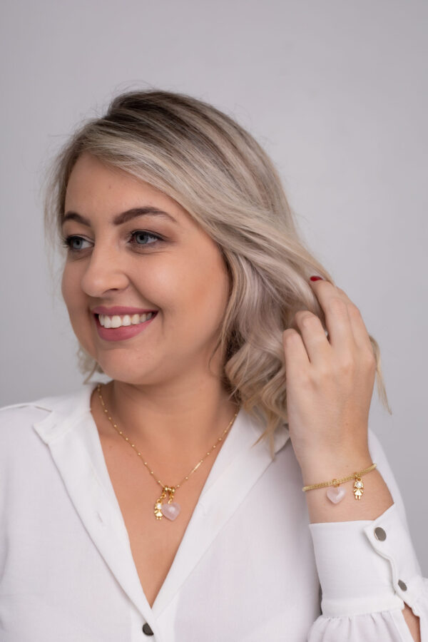 Colar Coleção Amor de Mãe Quartzo Rosa + Menina folheado em ouro 18k - Imagem 2