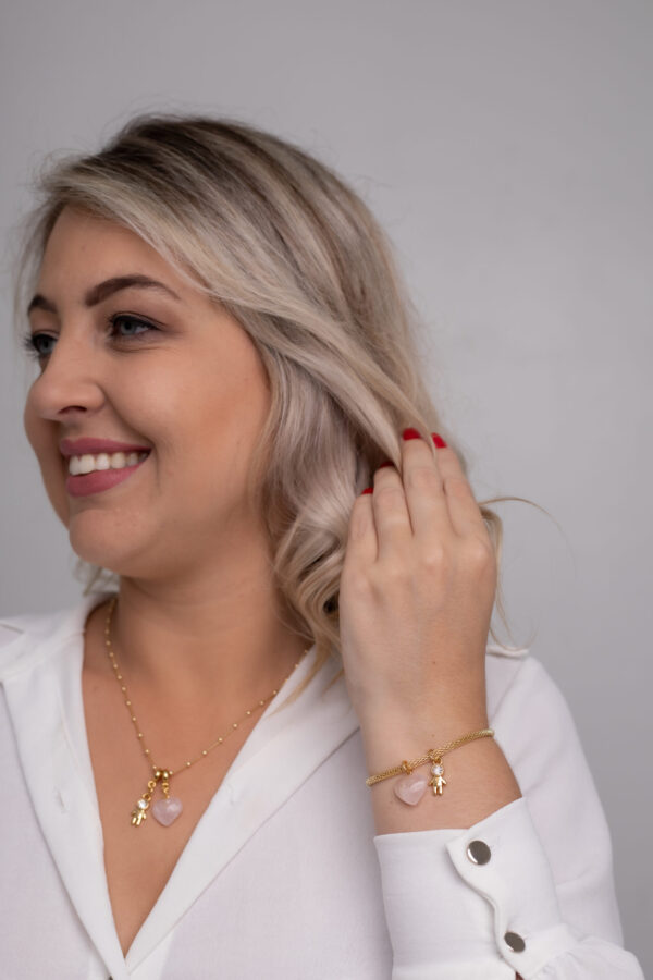 Colar Coleção Amor de Mãe Quartzo Rosa + Menino folheado em ouro 18k - Imagem 3