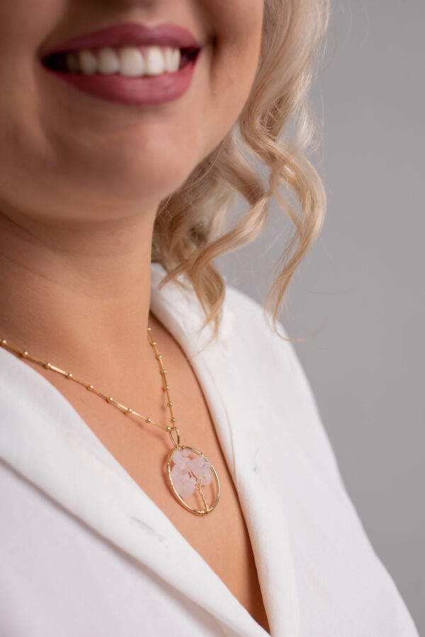 Colar bolinha Quartzo Rosa Árvore da Vida folheado em ouro 18k - Imagem 3