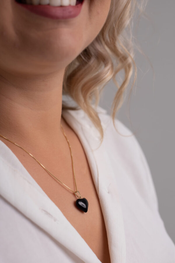 Colar Proteção com Obsidiana Negra em Coração P folheado em ouro 18k - Imagem 2