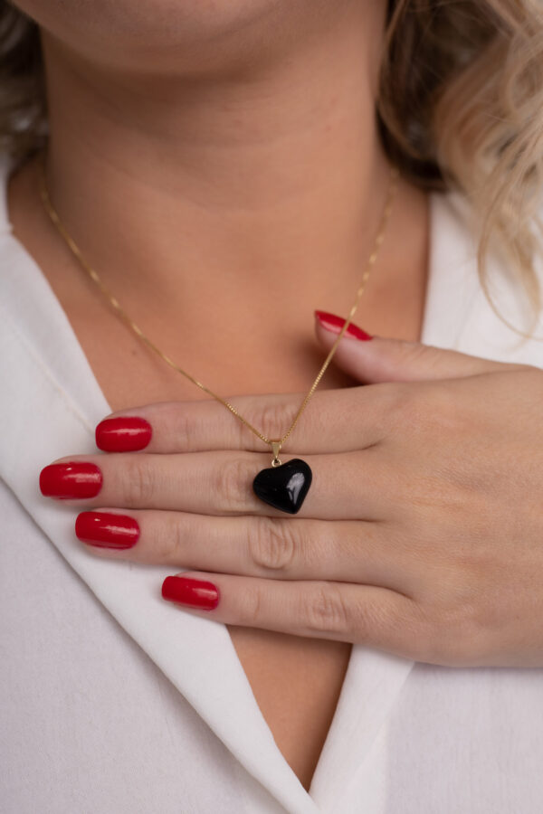 Colar Proteção com Obsidiana Negra em Coração P folheado em ouro 18k - Imagem 4