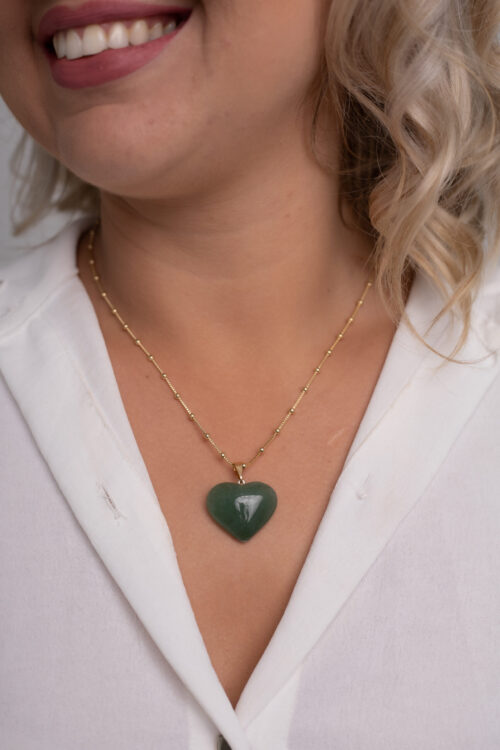 Colar bolinha Saúde Quartzo Verde em Coração G folheado em ouro 18k