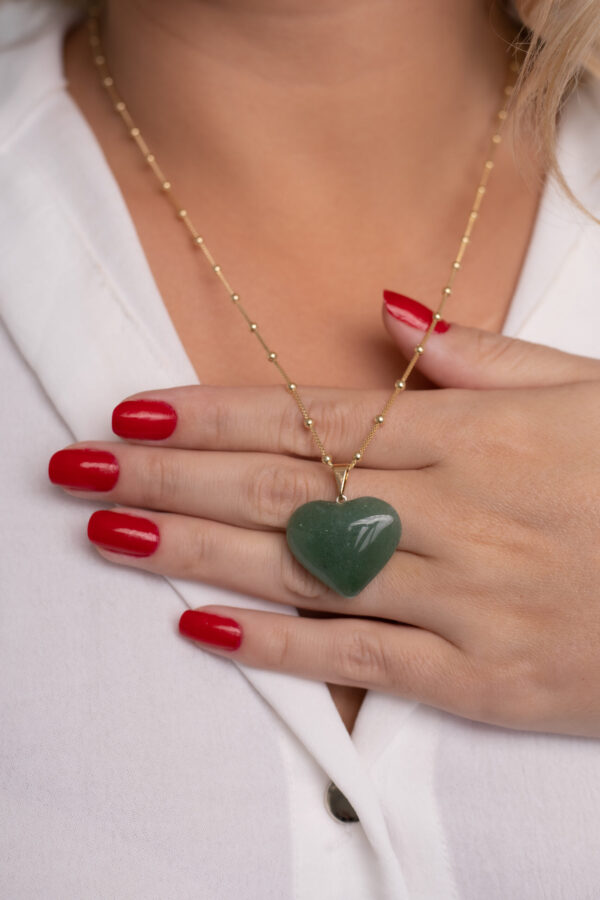 Colar bolinha Saúde Quartzo Verde em Coração G folheado em ouro 18k - Imagem 3