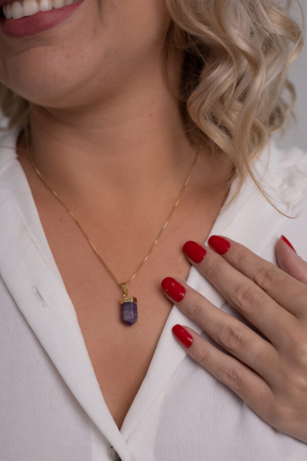 Colar Ponta de Ametista folheado em ouro 18k - Imagem 3