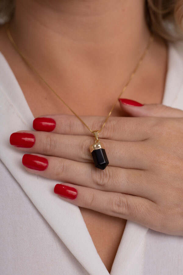 Colar Ponta de Obsidiana Negra folheado em ouro 18k - Imagem 3