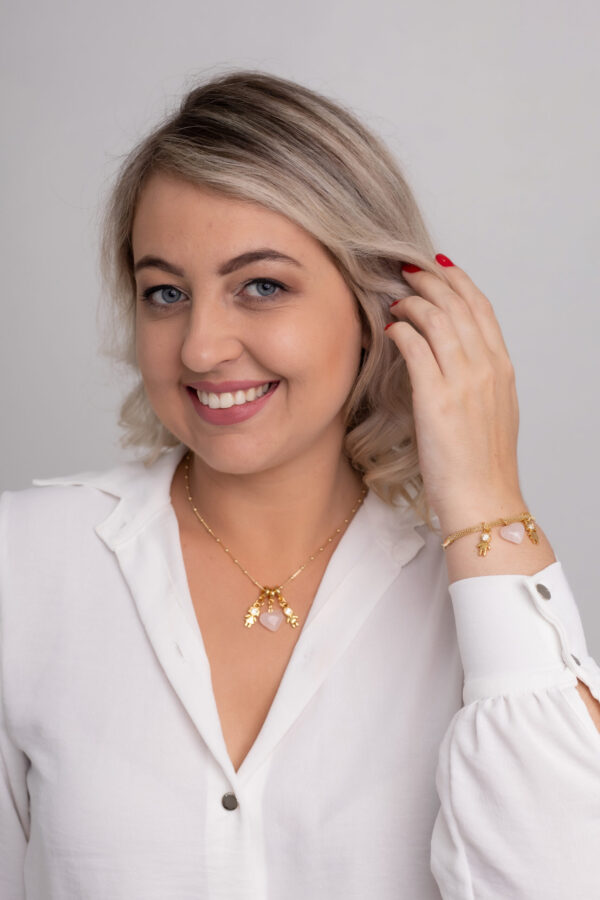 Colar Coleção Amor de Mãe Quartzo Rosa + Menino e Menina folheado em ouro 18k - Imagem 3