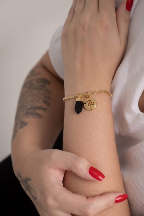 Pulseira folheada em ouro 18k Signo de Escorpião - Obsidiana - Imagem 2