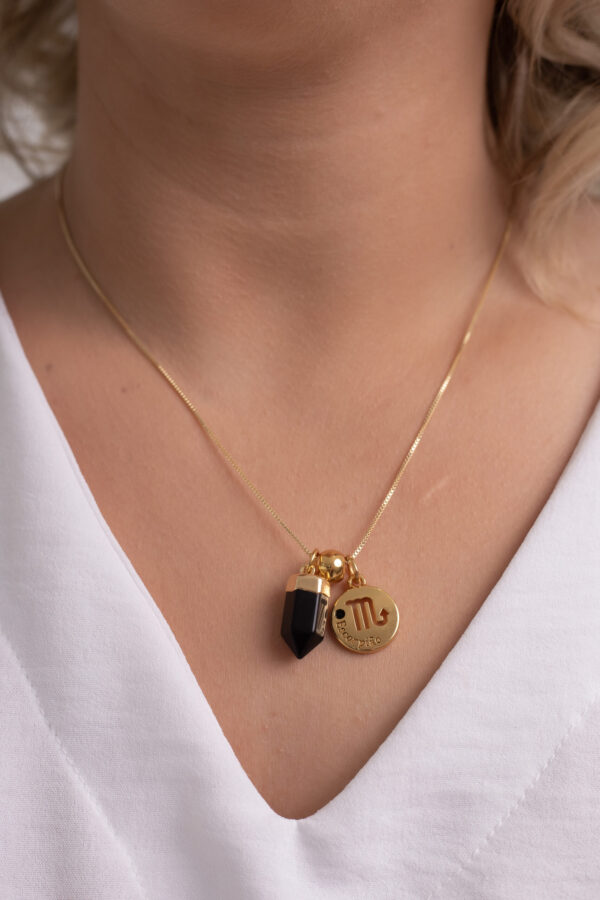 Colar folheado em ouro 18k Signo de Escorpião - Obsidiana - Imagem 3