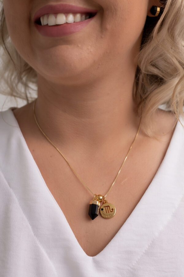 Kit 2 Peças Signo de Escorpião - Pulseira + Colar Obsidiana folheado em ouro 18k - Imagem 4