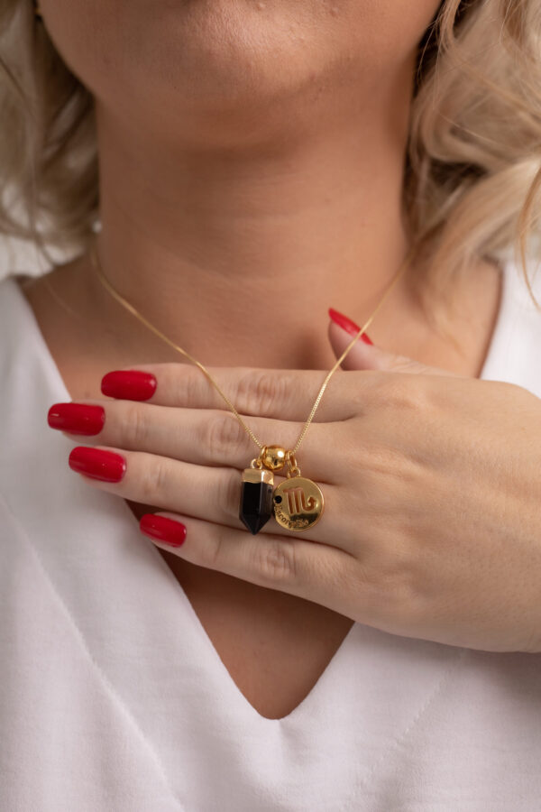 Kit 2 Peças Signo de Escorpião - Pulseira + Colar Obsidiana folheado em ouro 18k - Imagem 2