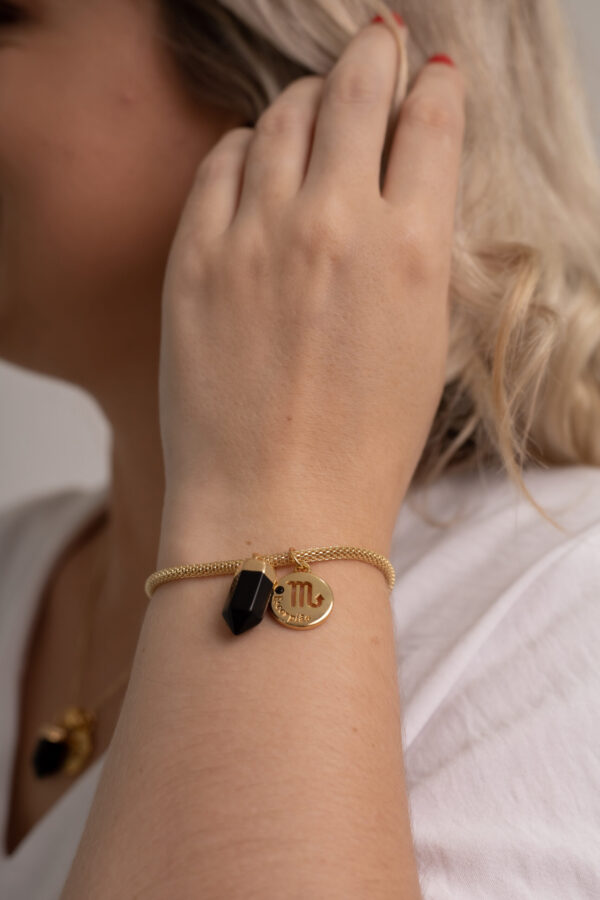 Kit 2 Peças Signo de Escorpião - Pulseira + Colar Obsidiana folheado em ouro 18k - Imagem 3